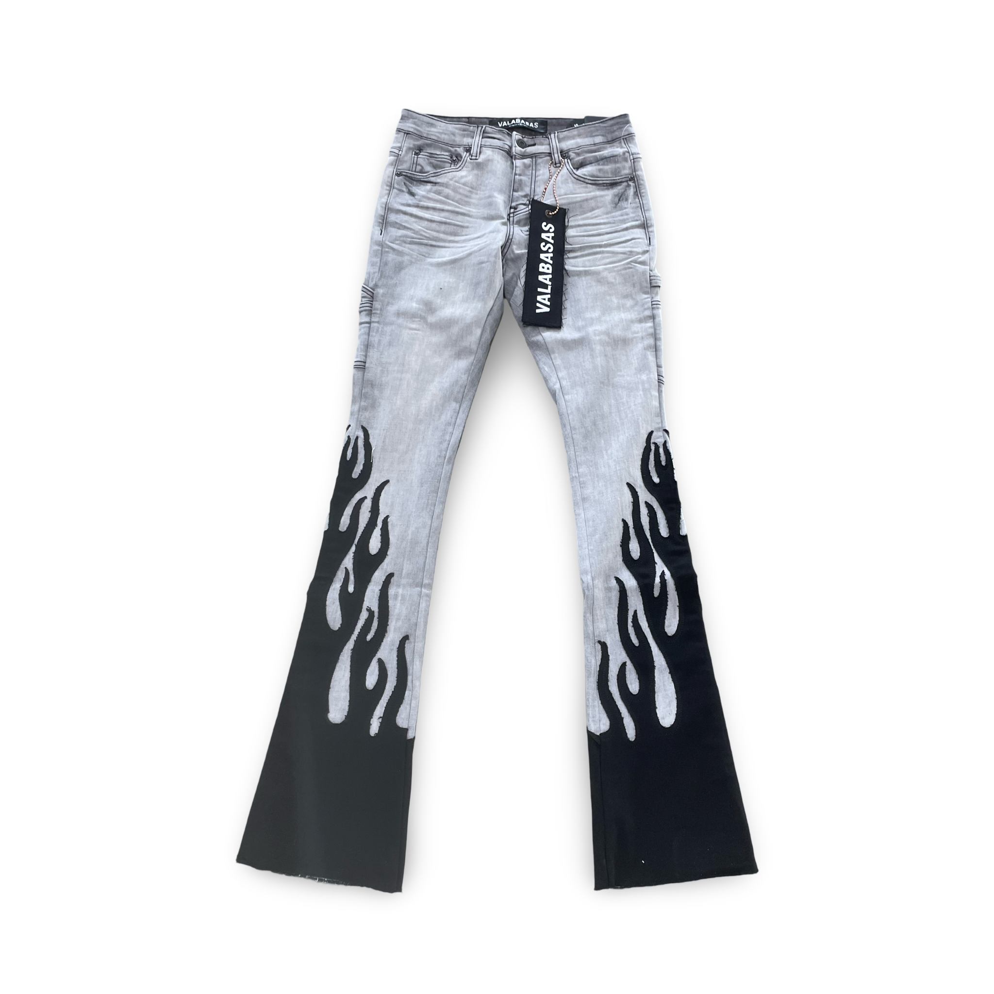 Valabasas Flame White Black Stacked Flare Jean