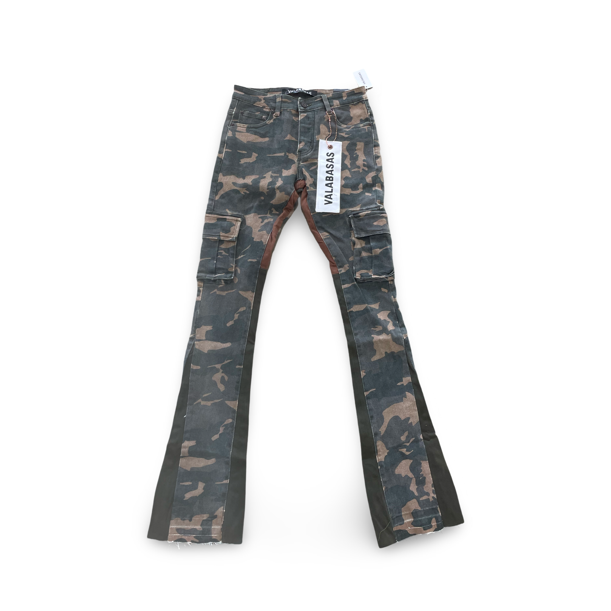 Valabasas Courage Olive Camo Stacked Flare Jean