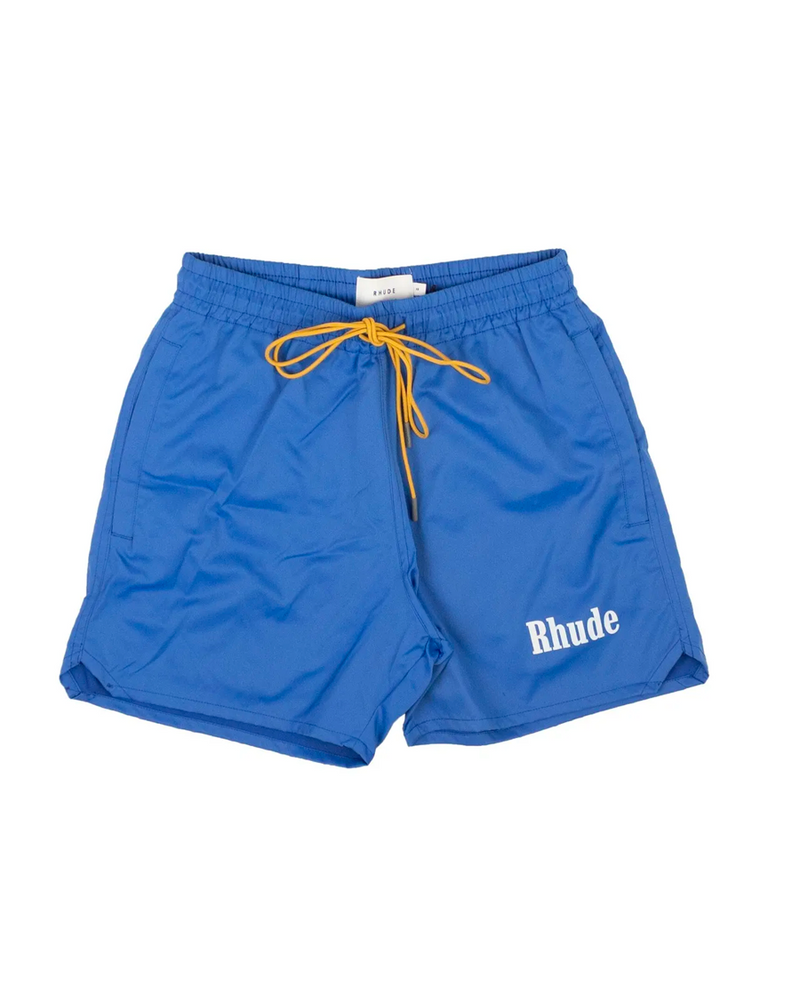 RHUDE Blue Polyester Logo Print Swim Trunks