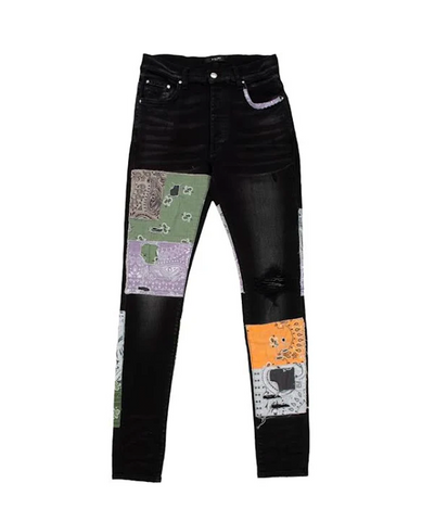 Amiri Aged Black Bandana Art Patch Jeans